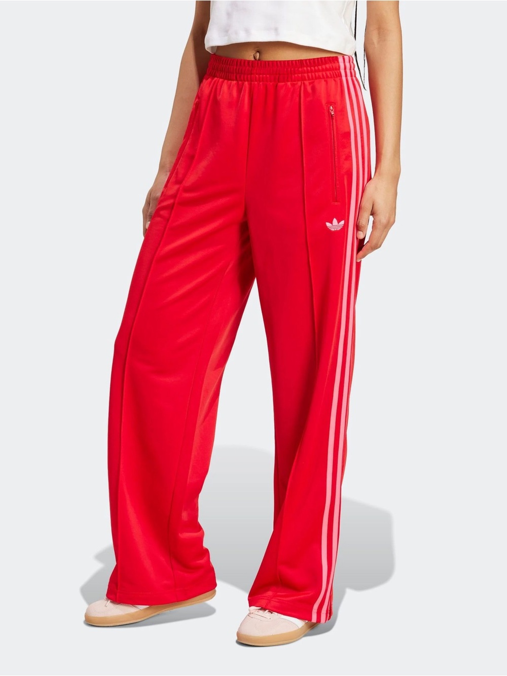 adidas Red firebird Track Pants with Pink Stripes
